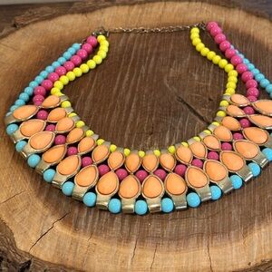 Source Unknown Multi-Color Teardrop Bib Necklace - Pink, Yellow, Blue, Peach